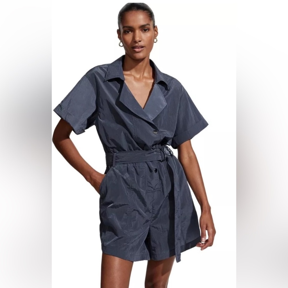 Women's Anthropologie VARLEY Blue Belle Boxy Playsuit Nylon Romper-Medium